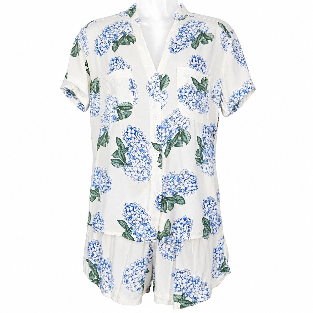 Piyama Pajama Hydrangea Set Womens XS Floral Rayon Shorts Lounge Breathable Cott